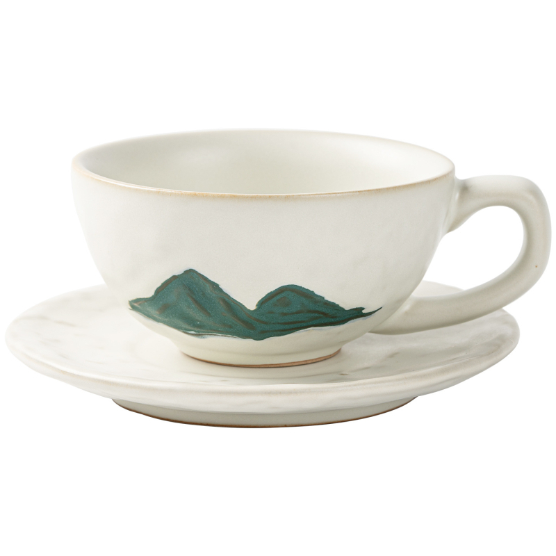 ceașcă de cafea Yingshan roză, handmade, ceramică retro cu artă latte, 300 ml, cu tava, set complet de cești de ceai și cafea cu farfurioare
