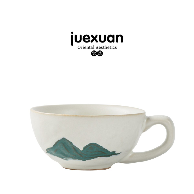 ceașcă de cafea Yingshan roză, handmade, ceramică retro cu artă latte, 300 ml, cu tava, set complet de cești de ceai și cafea cu farfurioare