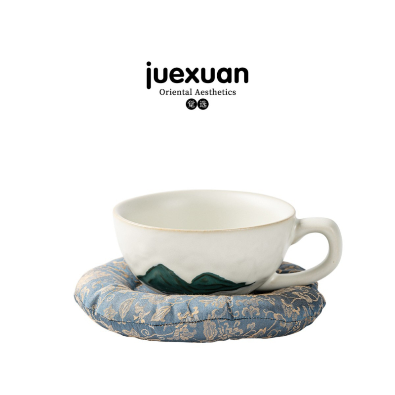 ceașcă de cafea Yingshan roză, handmade, ceramică retro cu artă latte, 300 ml, cu tava, set complet de cești de ceai și cafea cu farfurioare