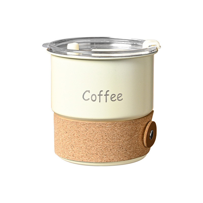 Ceașcă de cafea din oțel inoxidabil 304, cu capac și pai, design elegant, ușor lux, potrivită pentru călătorii, set etanș, calitate superioară