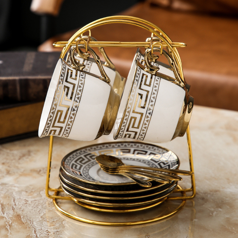 Set de cești pentru cafea și farfurioară, ceramică, 220 ml, stil european, uz casnic elegant, inspirație Instagram