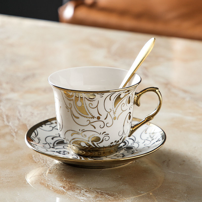Set de cești pentru cafea și farfurioară, ceramică, 220 ml, stil european, uz casnic elegant, inspirație Instagram
