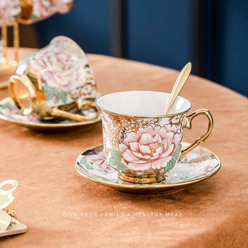 Set de cești pentru cafea și farfurioară, ceramică, 220 ml, stil european, uz casnic elegant, inspirație Instagram