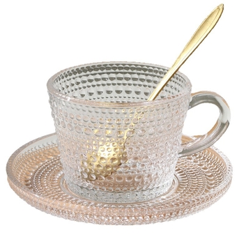 Set de ceașcă de cafea din sticlă cu farfuriu și linguriță, farfurie pentru desert cu margine aurie, pentru uz casnic