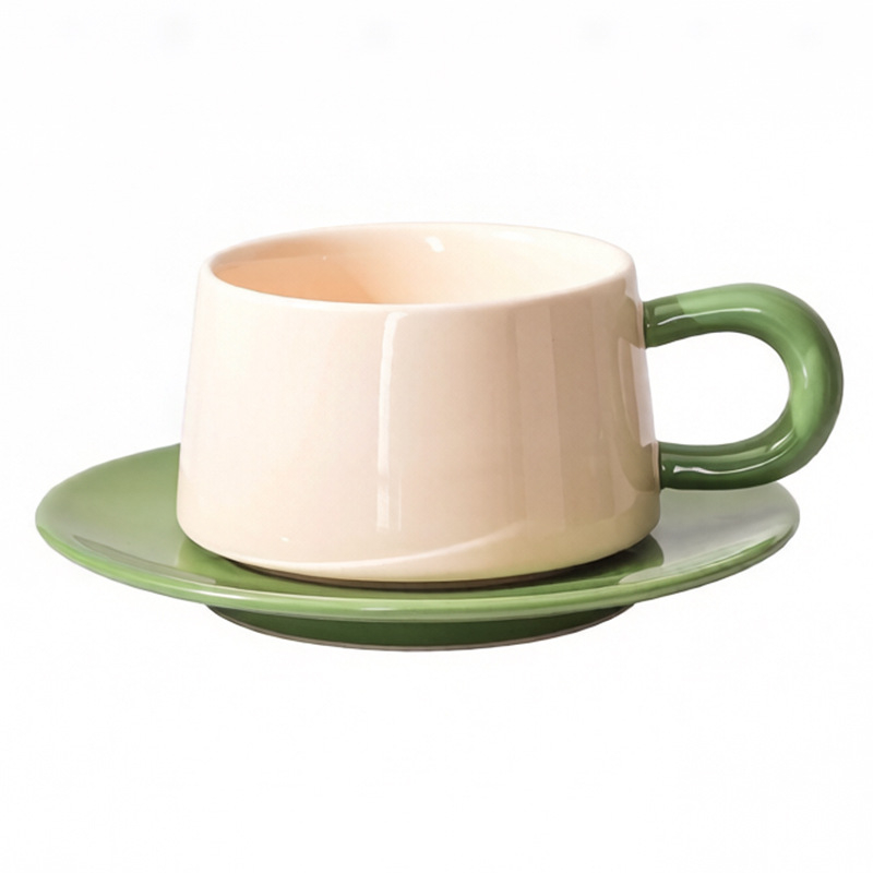 Set de cești și farfurioare din ceramică în stil nordic, cu un aer discret de lux pentru uz casnic – cești latte cafea
