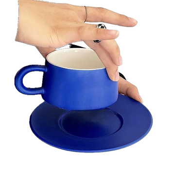 Set de cești pentru cafea și farfurioară Klein Blue, handmade în stil japonez pentru uz casnic