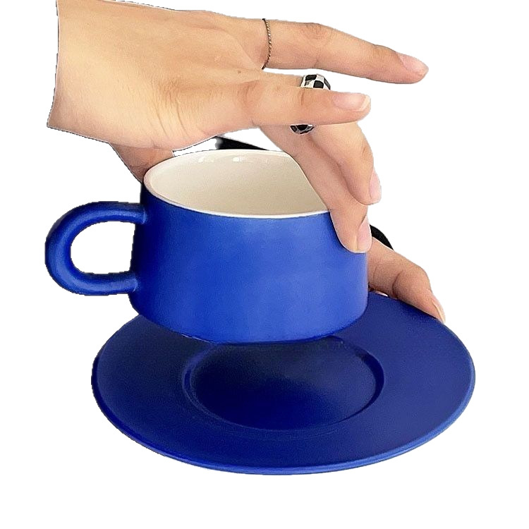 Set de cești pentru cafea și farfurioară Klein Blue, handmade în stil japonez pentru uz casnic