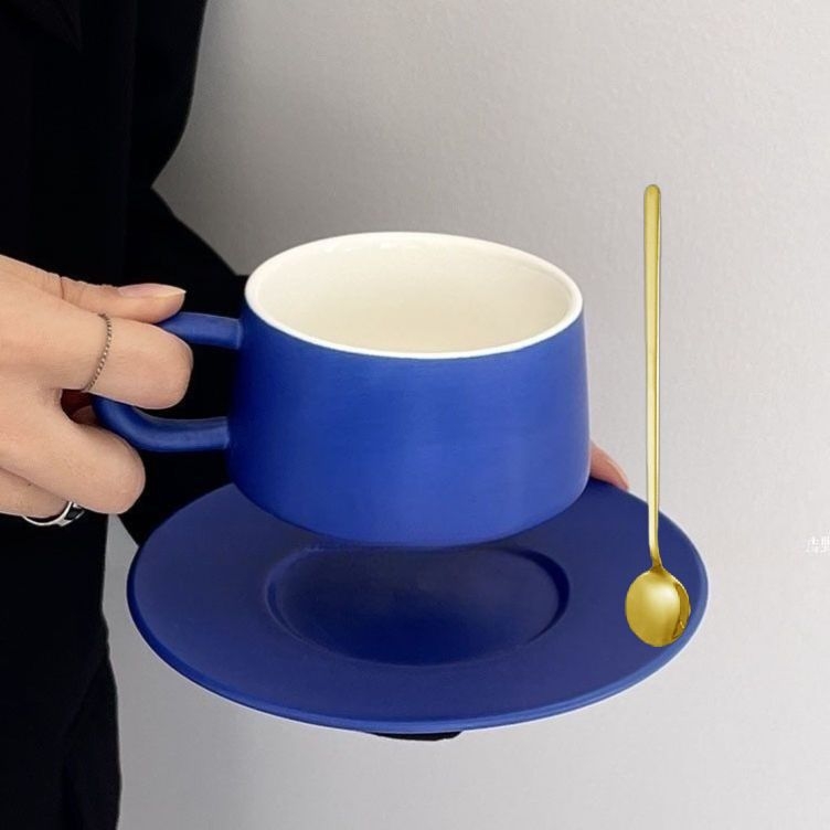 Set de cești pentru cafea și farfurioară Klein Blue, handmade în stil japonez pentru uz casnic