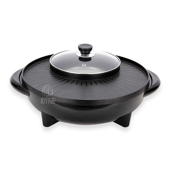 Vas rotund all-in-one pentru shabu-shabu și grătar, tavă multifuncțională pentru grill și shabu-shabu, stil coreean, pentru uz casnic, oală electrică