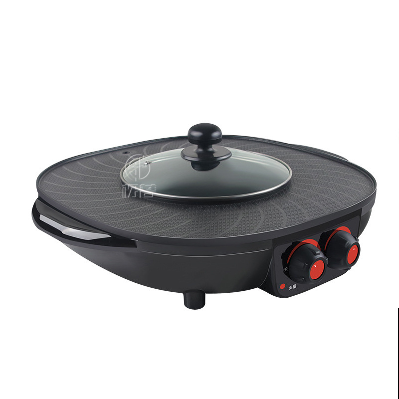 Vas rotund all-in-one pentru shabu-shabu și grătar, tavă multifuncțională pentru grill și shabu-shabu, stil coreean, pentru uz casnic, oală electrică
