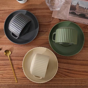 Ceașcă de cafea ceramică cu farfurioară, în stil european, culoare macaron, set cu linguriță