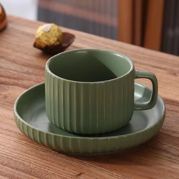 Ceașcă de cafea ceramică cu farfurioară, în stil european, culoare macaron, set cu linguriță