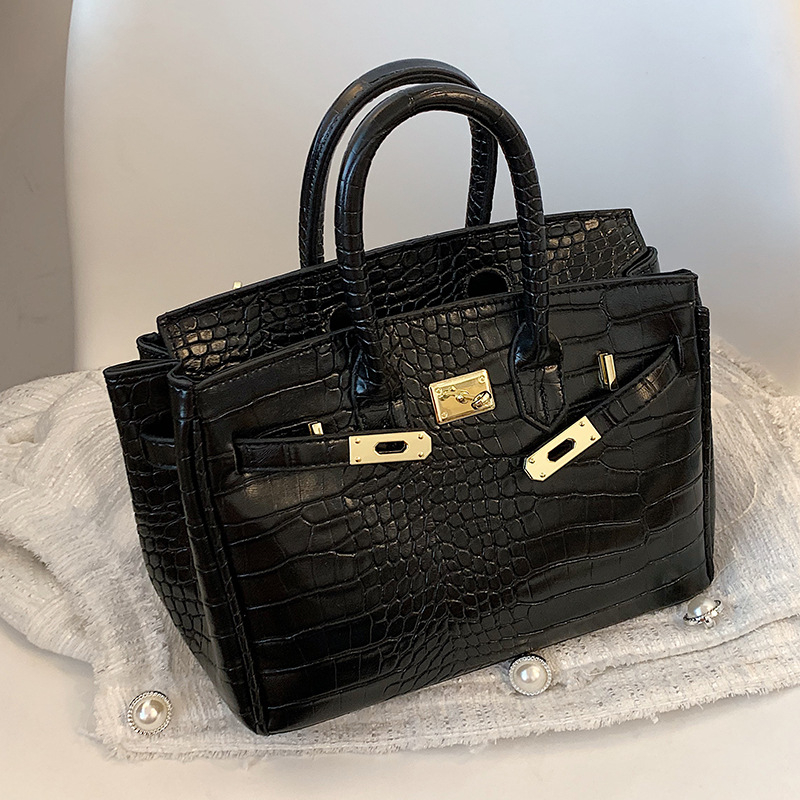 Ženska torba s uzorkom krokodila, novi model 2025, Kelly stil, crossbody, velika veličina, platina hardver