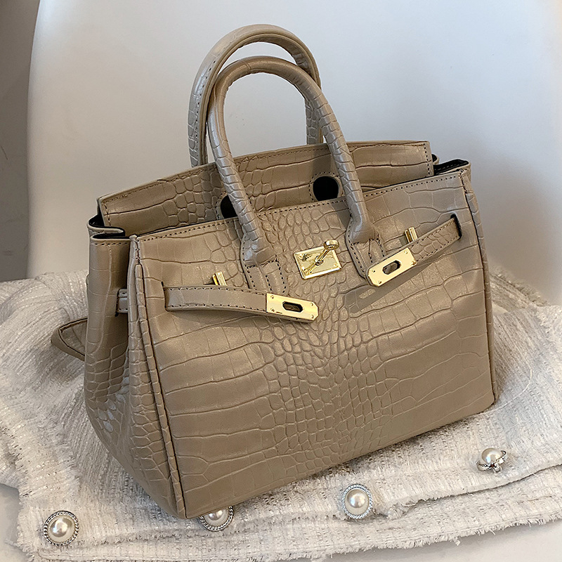 Ženska torba s uzorkom krokodila, novi model 2025, Kelly stil, crossbody, velika veličina, platina hardver