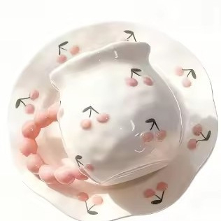 Ceașcă de porțelan cu relief în motiv de cireș, pentru uz casnic — cafea, ceai, lapte și apă, design elegant