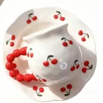 Ceașcă de porțelan cu relief în motiv de cireș, pentru uz casnic — cafea, ceai, lapte și apă, design elegant