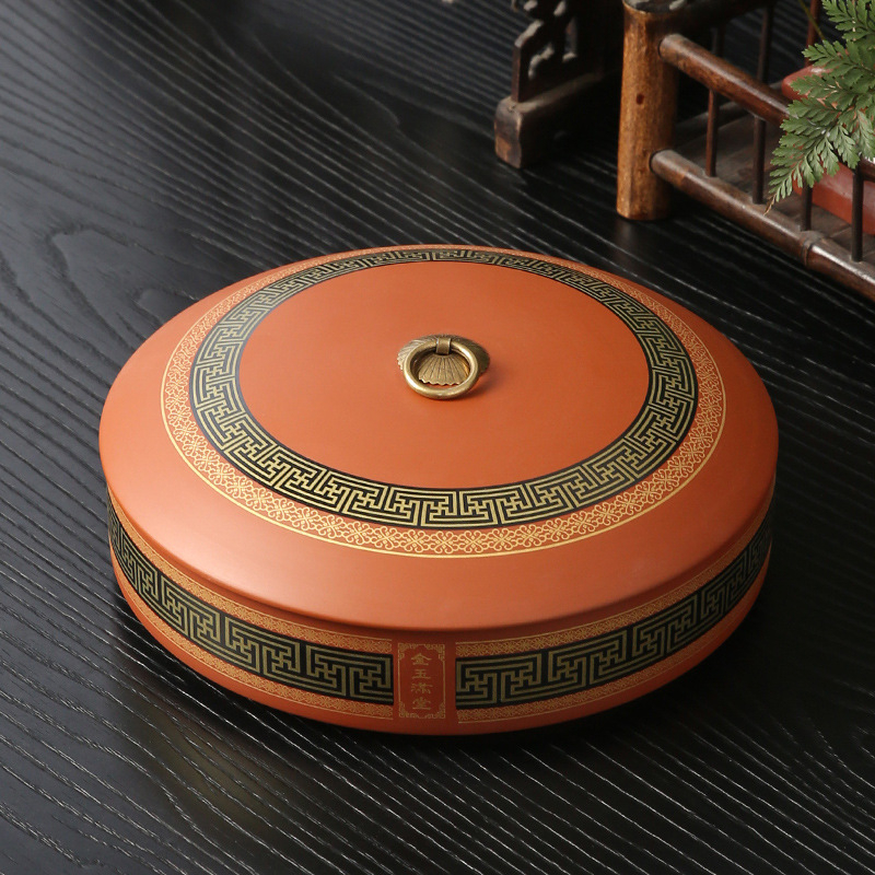 Recipient de ceai din ceramică cu nisip violet pentru prăjitură de ceai Pu'er, stivuibil, 357 g, stil retro luxos