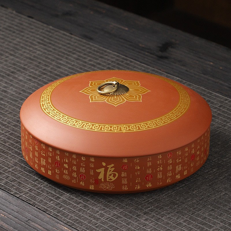 Recipient de ceai din ceramică cu nisip violet pentru prăjitură de ceai Pu'er, stivuibil, 357 g, stil retro luxos