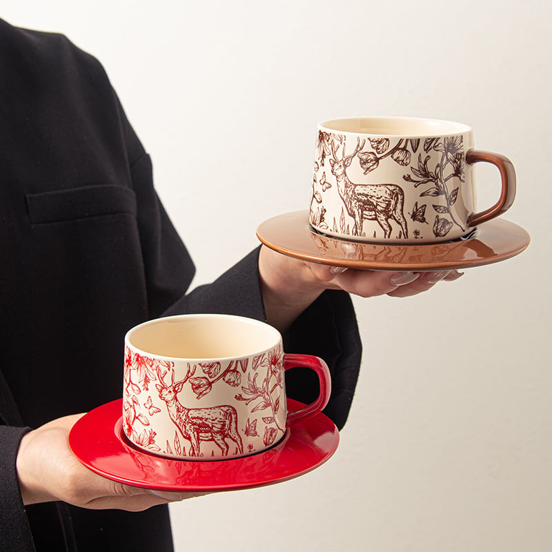 Set premium de cești ceramică pentru cafea – cești latte britanice vintage, design elegant pentru acasă și restaurant