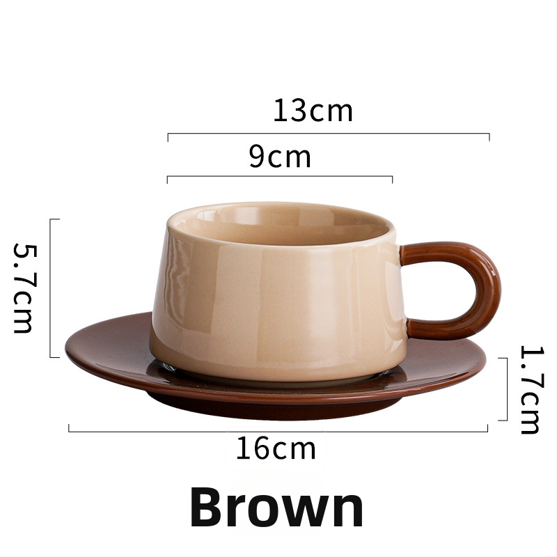 Set ceramic de cafea cu ceașcă și farfurioară în stil nordic, cu culori contrastante
