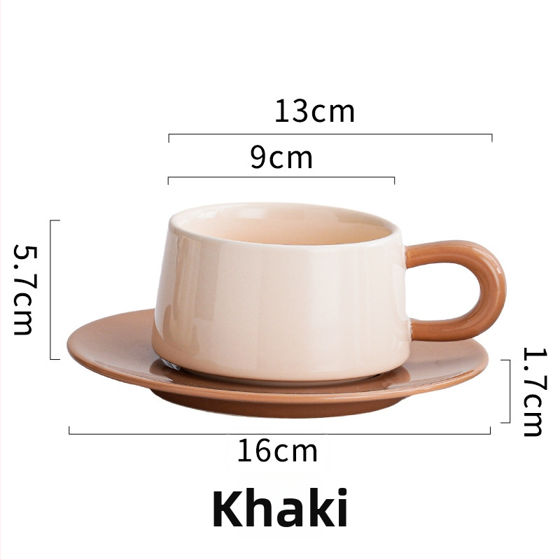 Set ceramic de cafea cu ceașcă și farfurioară în stil nordic, cu culori contrastante