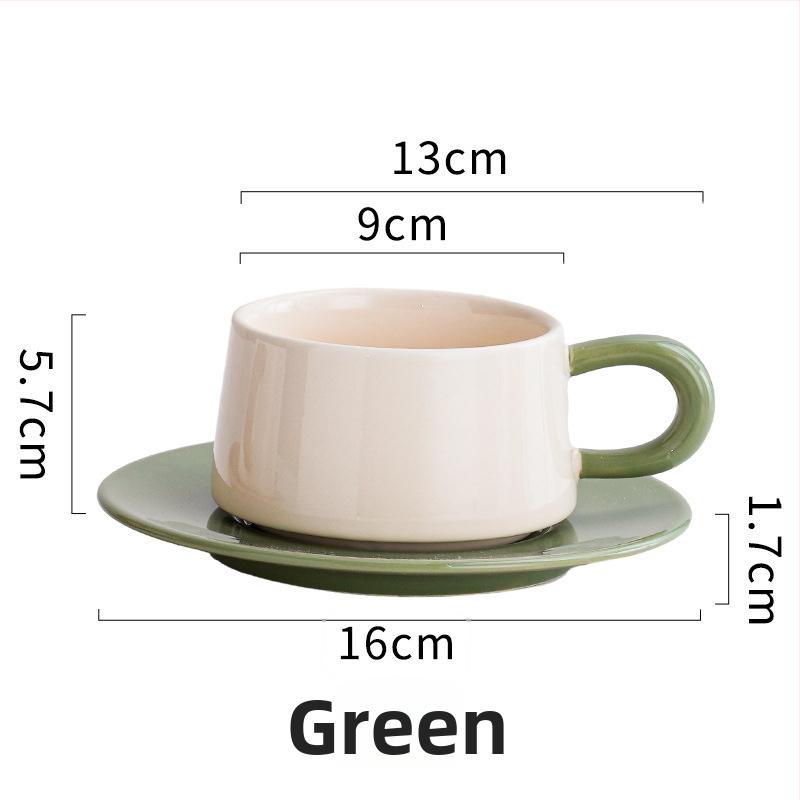 Set ceramic de cafea cu ceașcă și farfurioară în stil nordic, cu culori contrastante