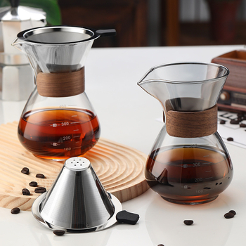 Set de cafea Pour-Over din sticlă cu vas de cafea manual, filtru de cafea și cană cu filtru reutilizabilă