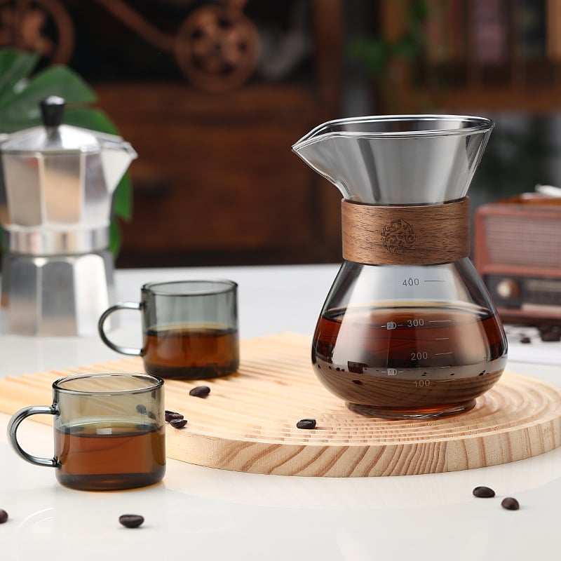 Set de cafea Pour-Over din sticlă cu vas de cafea manual, filtru de cafea și cană cu filtru reutilizabilă