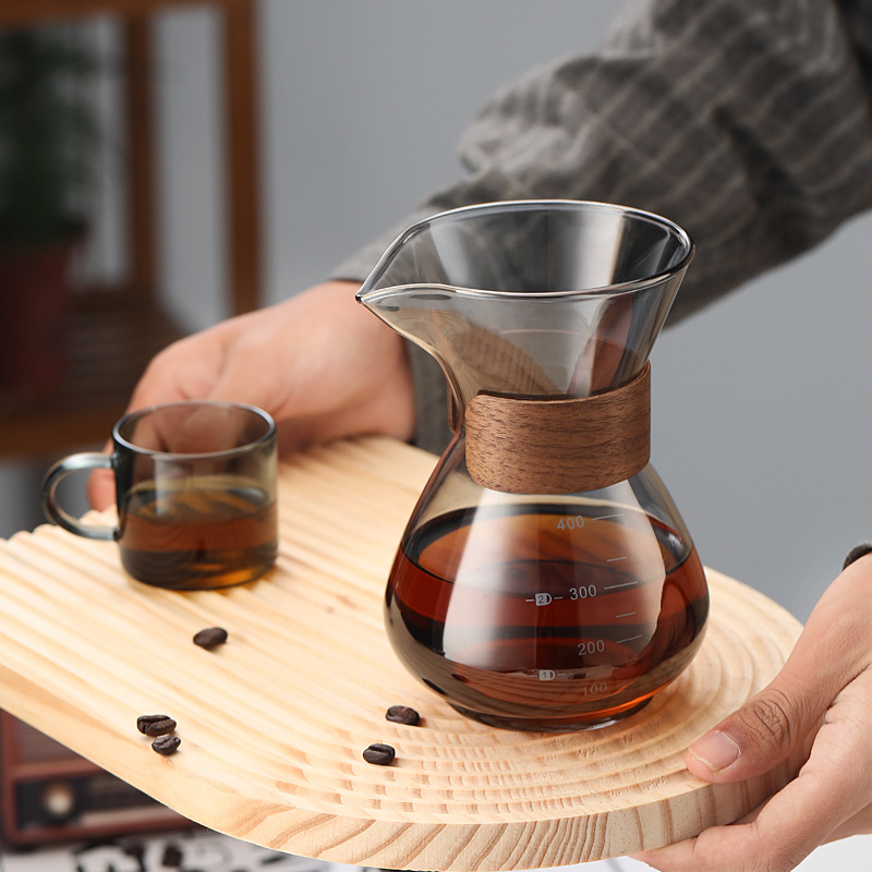 Set de cafea Pour-Over din sticlă cu vas de cafea manual, filtru de cafea și cană cu filtru reutilizabilă