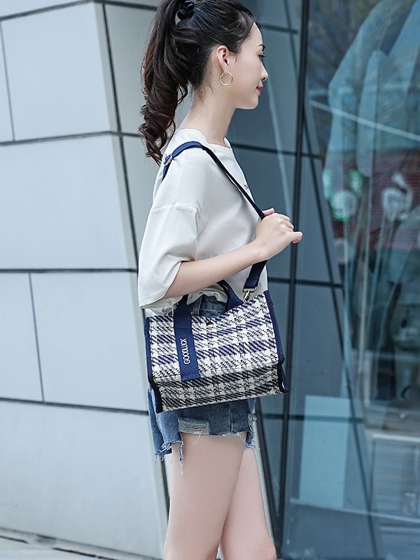 Ženska platnena torba s kariranim geometrijskim uzorkom, crossbody torba, vodootporna zaštita