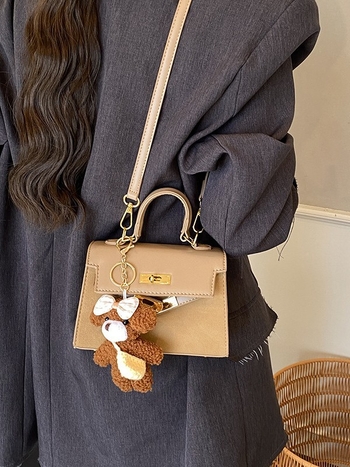 Luksuzna teksturirana PU kožna torbica s ključem, retro stil, mala crossbody torbica u Kelly stilu, kvadratnog oblika
