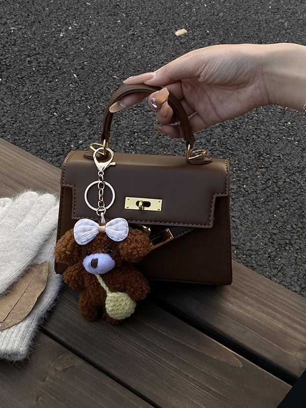 Luksuzna teksturirana PU kožna torbica s ključem, retro stil, mala crossbody torbica u Kelly stilu, kvadratnog oblika