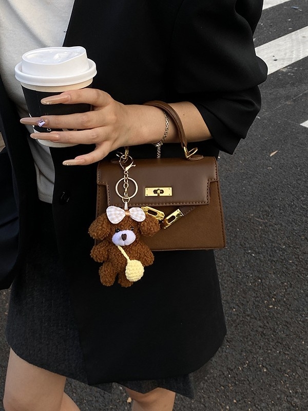 Luksuzna teksturirana PU kožna torbica s ključem, retro stil, mala crossbody torbica u Kelly stilu, kvadratnog oblika