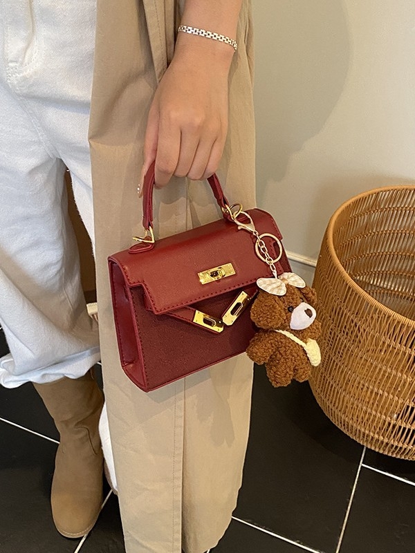 Luksuzna teksturirana PU kožna torbica s ključem, retro stil, mala crossbody torbica u Kelly stilu, kvadratnog oblika