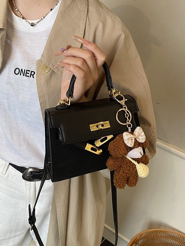 Luksuzna teksturirana PU kožna torbica s ključem, retro stil, mala crossbody torbica u Kelly stilu, kvadratnog oblika