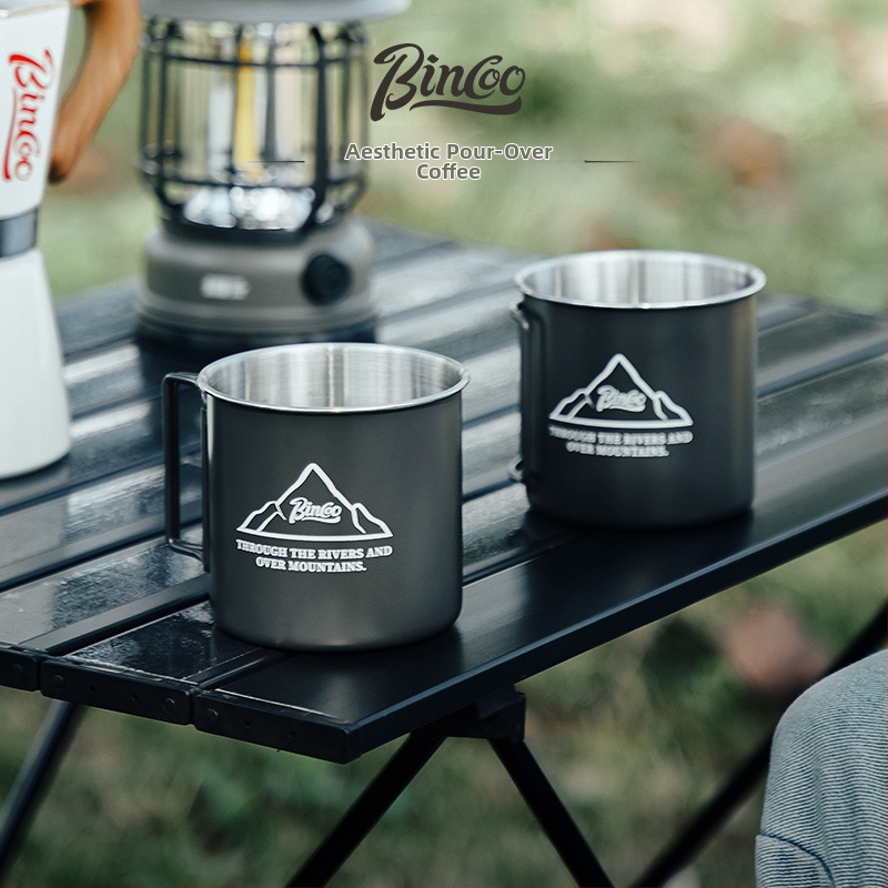 Ceașcă de cafea Bincoo pentru camping în aer liber, ceașcă portabilă din oțel inoxidabil pentru micul dejun și lapte