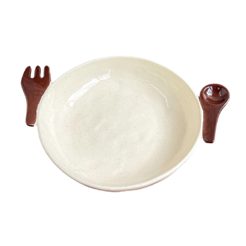 Set de farfurii de desert și boluri de orez din ceramică maro, cu o farfurie adâncă, stil drăguț pentru mese ușoare, inclusiv o farfurie pentru salată și un bol de iaurt