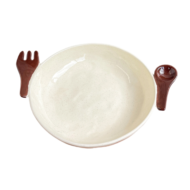 Set de farfurii de desert și boluri de orez din ceramică maro, cu o farfurie adâncă, stil drăguț pentru mese ușoare, inclusiv o farfurie pentru salată și un bol de iaurt
