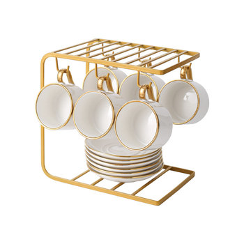 Set ceramic pentru cafea cu farfurioară, în stil nordic, cu margine auriu – elegant, minimalist, pentru uz casnic și ceai de după-amiază