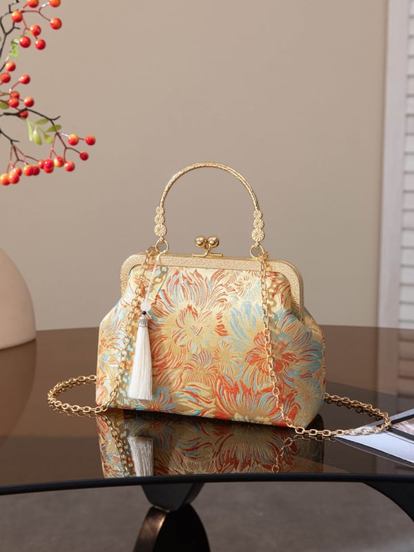 Torba od Song brokata, retro cvjetna večernja torbica u stilu cheongsam, ženska mala crossbody torba s lancem
