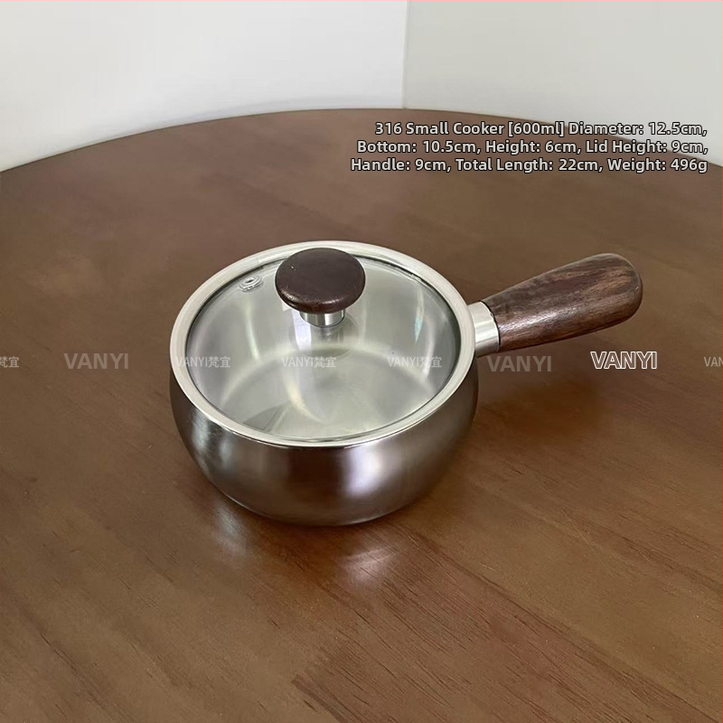 Vanyi oală mică din oțel inoxidabil 316 pentru tăiței instant, mâncare pentru bebeluți, compatibilă cu inducția, diametru 12/14 cm