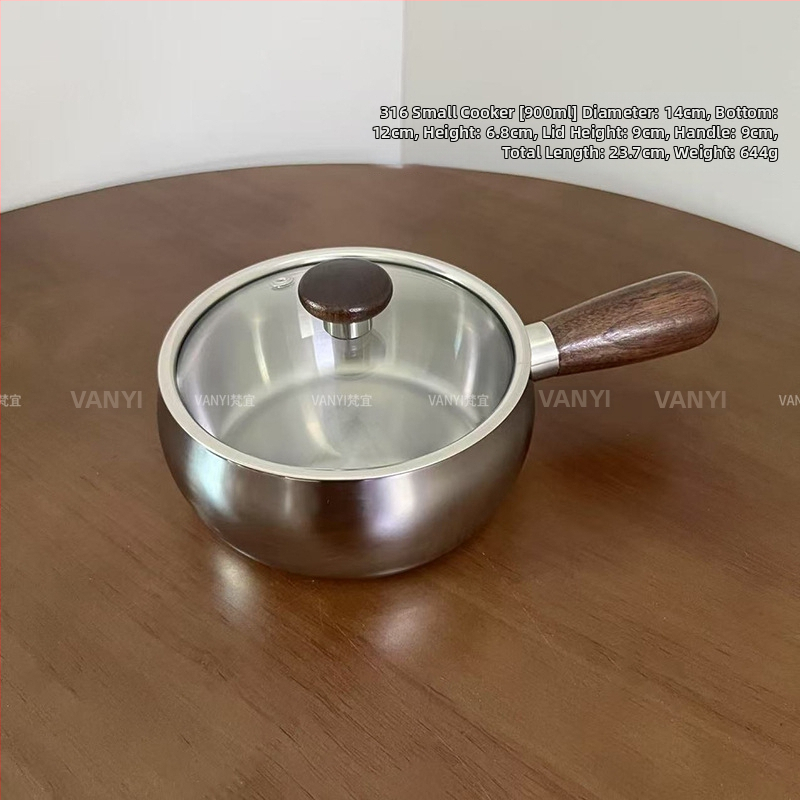 Vanyi oală mică din oțel inoxidabil 316 pentru tăiței instant, mâncare pentru bebeluți, compatibilă cu inducția, diametru 12/14 cm
