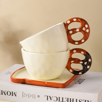 Set ceramic mic dejun în stil Ins: ceașcă de cafea cu farfurie, cană, farfurie pentru pâine, motive din desene animate, stil retro