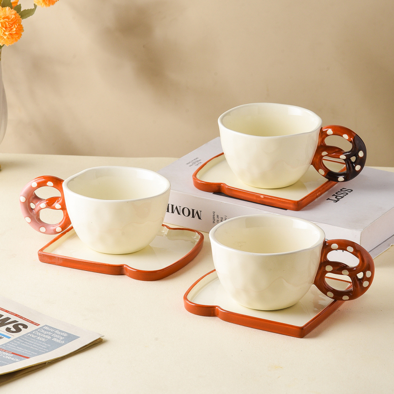Set ceramic mic dejun în stil Ins: ceașcă de cafea cu farfurie, cană, farfurie pentru pâine, motive din desene animate, stil retro
