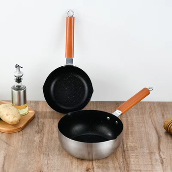 Oală de lapte din oțel inoxidabil 304, oală mică multifuncțională pentru gătit lapte, capac din sticlă, mâner din lemn, fără acoperire, 2,1–3 L