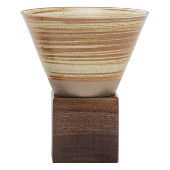 Ceașă de cafea din ceramică stoneware, cu formă de pâlnie, stil retro, set cu farfurioară