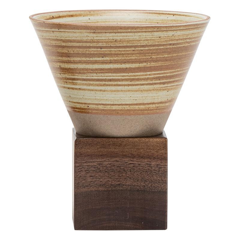 Ceașă de cafea din ceramică stoneware, cu formă de pâlnie, stil retro, set cu farfurioară