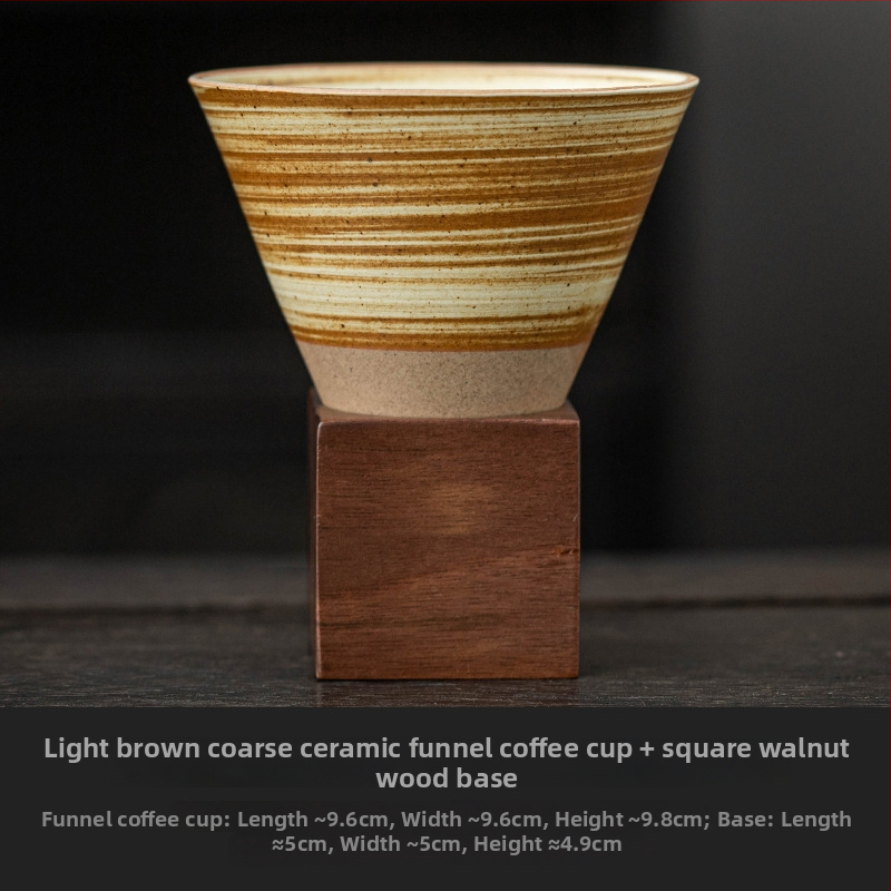 Ceașă de cafea din ceramică stoneware, cu formă de pâlnie, stil retro, set cu farfurioară