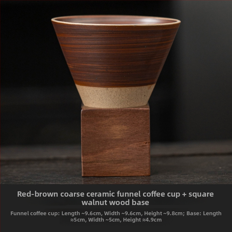 Ceașă de cafea din ceramică stoneware, cu formă de pâlnie, stil retro, set cu farfurioară