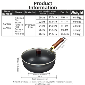 Oală mică pentru lapte cu model în solzi de pește, tigaie din fontă, compatibilă cu plita cu inducție și cu plita cu gaz, fund plat